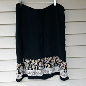 Vtg Kathie Lee Floral 100% Rayon Black Skirt Plus Size 22/24 Made In India